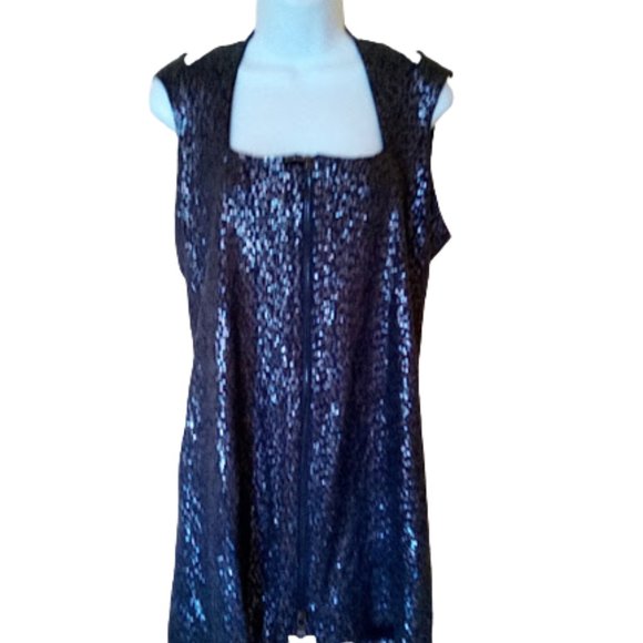 Le CHATEAU  Sparkly Black Silver Zip-Up Dress Size Large NEW NWT - Picture 2 of 5